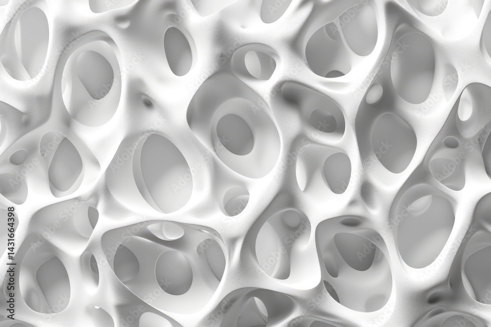 Fototapete abstract white organic structure with holes. modern 3d texture design. background image of 3d render