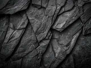 close up of textured black rock surface, showcasing intricate layers and patterns of stone, evoking sense of natural beauty and strength