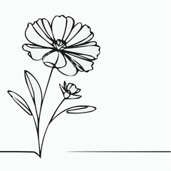 Minimalist line art flower icon on a white background  