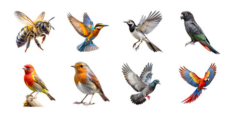 Fototapeta premium A group of flying creatures on transparent background