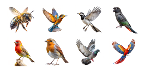 A group of flying creatures on transparent background