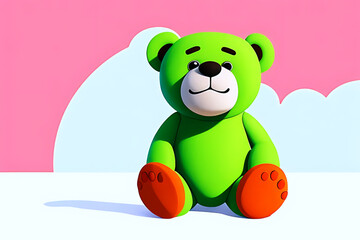 Fototapeta premium Cute green teddy bear on the pink background 