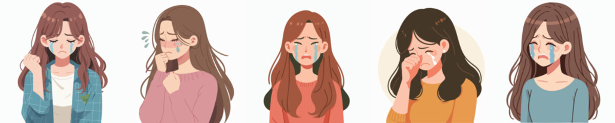 crying teenager vector set