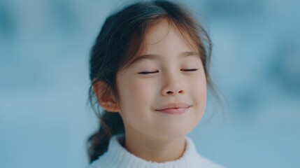 child serene singing amidst softly blurred background capturing innocence and joy in minimalistic portrait