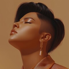 Modern Human Portrait Emphasizing Beauty and Elegance Against a Contemporary Nature-Inspired Background