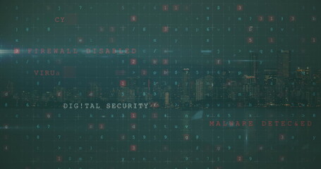 Image of data processing over cityscape