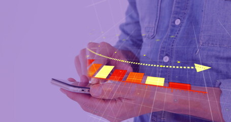 Image of data processing over caucasian man using smartphone © vectorfusionart