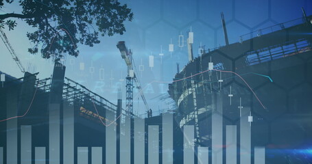 Image of data processing over cityscape