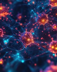 Aids abstract immunity futuristic, Futuristic digital visualization of immune cells battling HIV virus in a glowing microenvironment