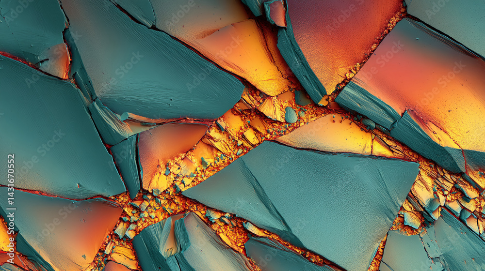 Aufkleber abstract image of teal and orange fractured crystals, creating a dynamic, textured surface ideal for