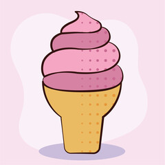 Strawberry ice cream cone. Vector