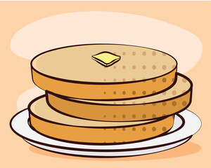 Stack of pancakes plate. Vector