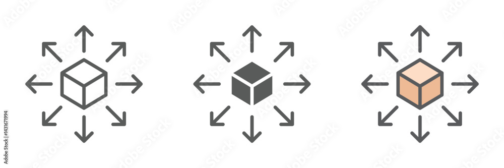 Poster scalability icons set – vector illustrations in multiple styles
