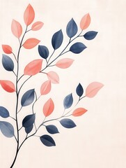 Watercolor painting of pink and navy blue leaves
