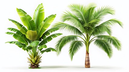 Obraz premium Isolated Tropical Palm & Banana Plant, Lush Green Foliage, Studio Shot