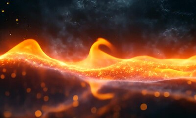 Vibrant flowing lava with glowing embers against a dark smoky background, creating a dramatic scene - Powered by Adobe