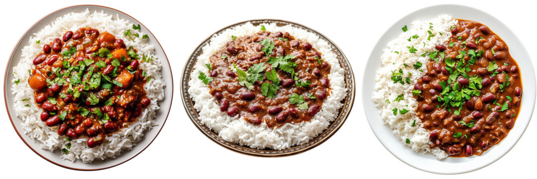 transparent png background. Ai generated - Set of A close-up shot of a tasty serving of rajma chawal transparent png background. Ai generated