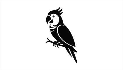 Parrot Silhouette Vector – Exotic Bird Perched on Branch Illustration


