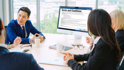 Digital legal contract provide terms and conditions document on computer screen ready for online...