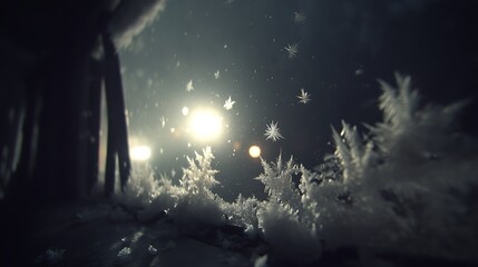 Frost patterns illuminated by sunlight