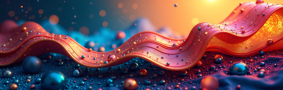 Background features vibrant colors, metallic textures, and organic elements in a dynamic composition of light, shade, and movement._00001_