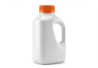 White plastic bottle with orange cap on white background