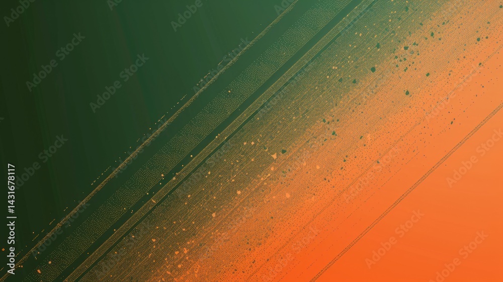 Poster diagonal abstract gradient with green and orange hues. abstract 3d rendering artwork of digital wave