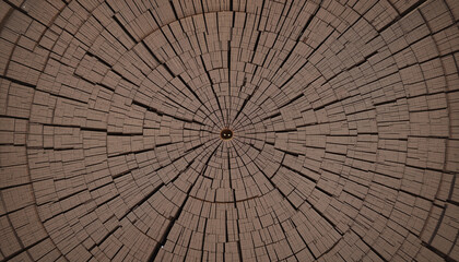 Fototapeta premium Abstract Wood Texture: An artful macro shot of a tree trunk, presenting its intricate rings radiating outwards in a radial pattern, evoking a sense of age and time. 