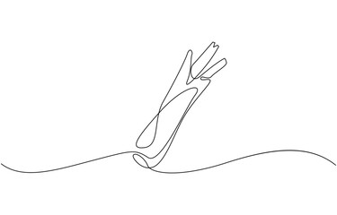 Obraz premium One line drawing art illustration with lettering organic leeks, Single one line drawing whole healthy freshness organic leek for plantation logo identity. Fresh ingredient concept for vegetable icon.