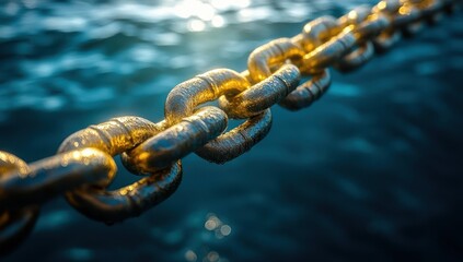 Golden Chain with Ocean Background.