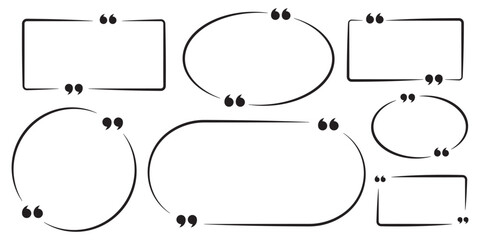 Collection of quote box frames and icons. Blank template of quote remarks. Empty speech and quote bubbles of different forms. Textbox. Quote box frame set. Blank quote boxes for text. Quotation bubble