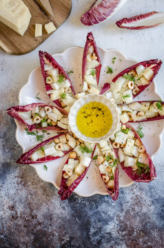 Radicchio leaves stuffed with fennel, hazelnut and cheese