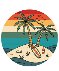 Sunset Escape to the Waves Retro vector