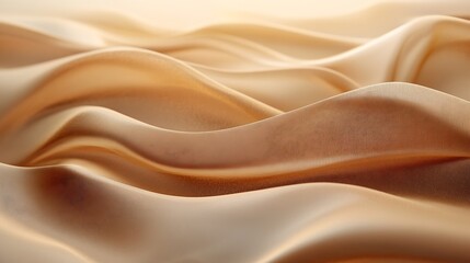 Fototapeta premium Flowing Golden Silk Fabric Waves, Close-up of flowing, silky fabric in warm, golden hues creating wave-like patterns