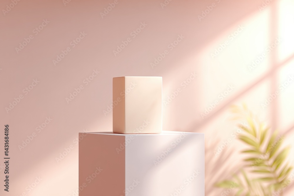 Wall mural minimalistic empty podium elegantly lit with soft shadows providing ideal display area for perfumes