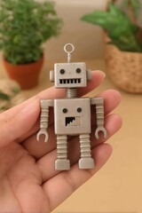Vintage Robot Charm - Silver Metal Toy Robot