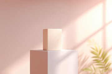 minimalistic empty podium elegantly lit with soft shadows providing ideal display area for perfumes