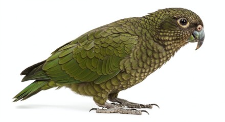 kakapo parrot walking isolated on white background. Generative AI