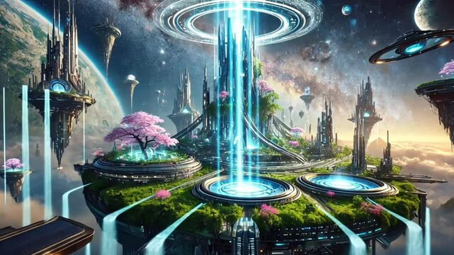 Futuristic city in space wallpaper background fantasy art science fiction landscape desktop wallpaper hd wallpaper