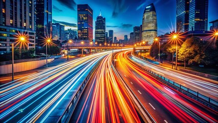 Fototapeta premium Long Exposure Light Trails of Night City Traffic - Urban Abstract Photography