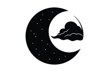 crescent moon with warm sky vector icon