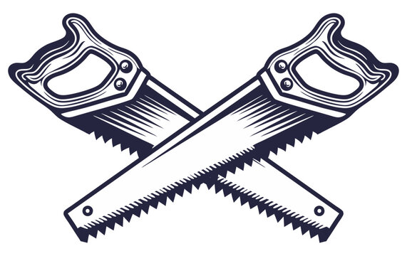 Metallic and wooden hand saw. Construction and carpentry tools for woodworking. Handmade or craftsmanship with woodcraft, repair work with wooden materials, timber for craft workshop