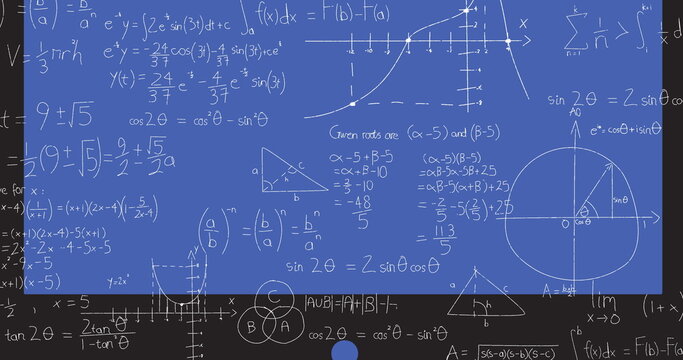 Image of mathematical equations on blue background