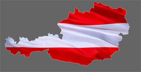 Outlines of Austria filled in with a photo of the national flag