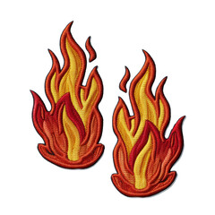 Embroidered Flame Patch Design, Isolated on Transparent Background, High-Resolution PNG