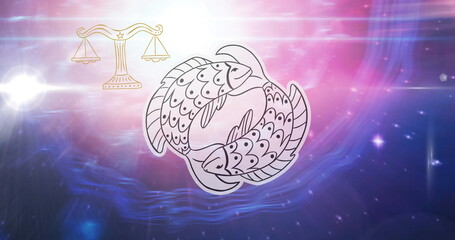 Image of horoscope symbols over blue background