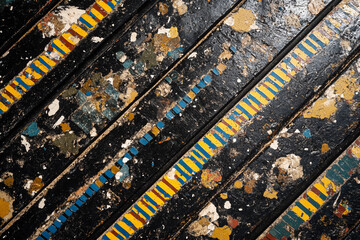 Colorful numerical sequences arranged on weathered wooden planks in an artistic display highlighting vibrant patterns and textures