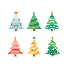 Obraz premium Modern Christmas Tree Design Set Colorful Holiday Symbols for Stock Use, Cards, and Merch