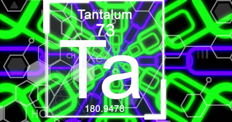 Image of chemical symbols over shapes on black background