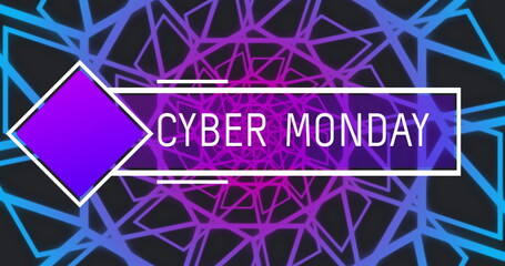 Image of cyber monday text over shapes on black background